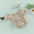 thumbnail image 3 of Été Bébé Filles Romper Bébé Doux Style Coeur Impression Dentelle Col Puff Manches Courtes Froncé Combinaison + Arc Chapeaux, 3 of 7