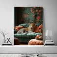 thumbnail image 5 of Mudket Leopard on Emerald Green Velvet Sofa Canvas Wall Art, Vintage Chinoiserie Floral Canvas Art for Living Room Bedroom Print for Luxury Apartment Home Decor , Framed Ready to Hang - 12"L x 8"W, 5 of 9