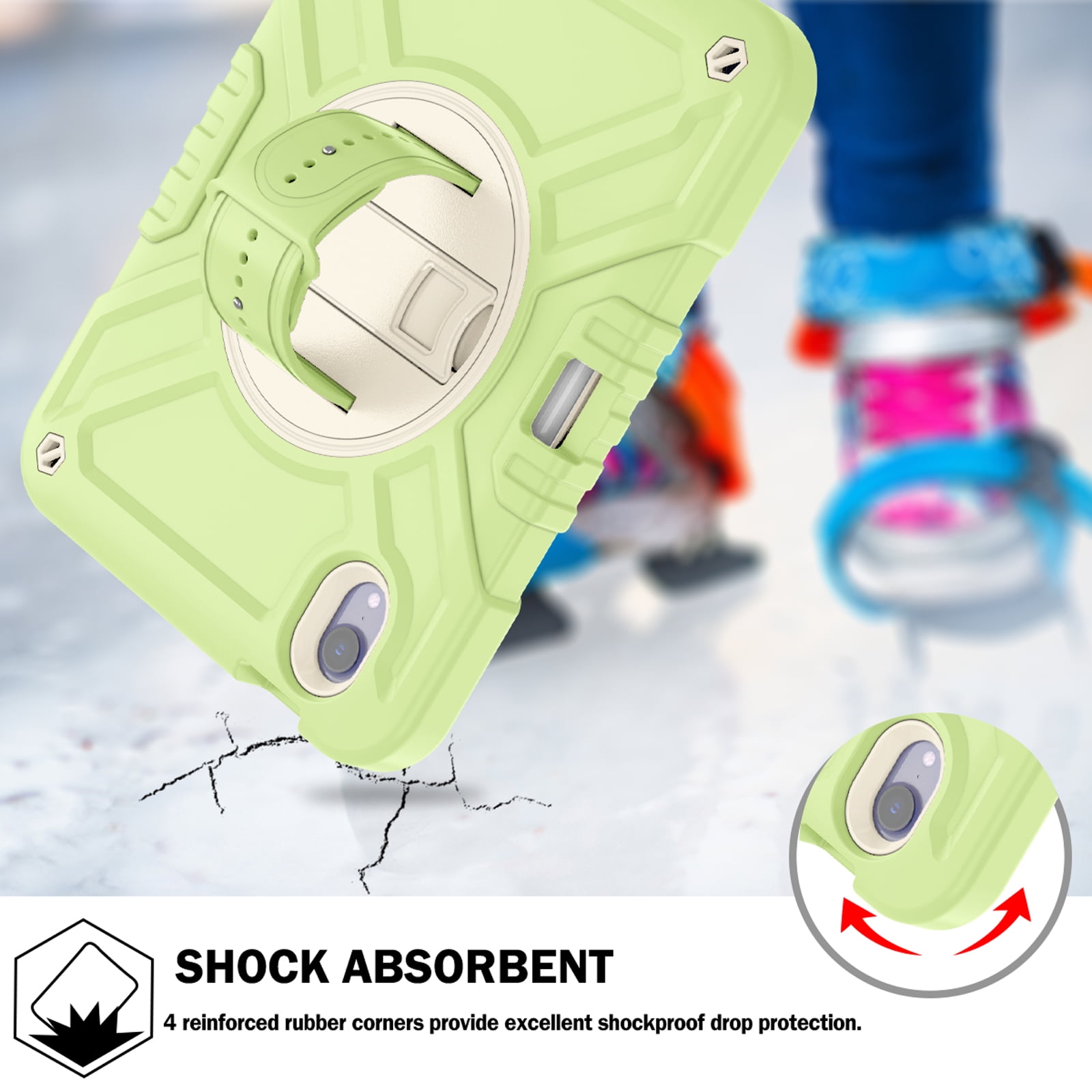 Dteck Case for iPad mini 7 (A17 Pro) 8.3 inch 2024/ iPad mini 6th Generation,Heavy Duty Rugged Drop Proof Shockproof Armor Case with Stand Pencil Holder Hand Strap Shoulder Strap,Green+White