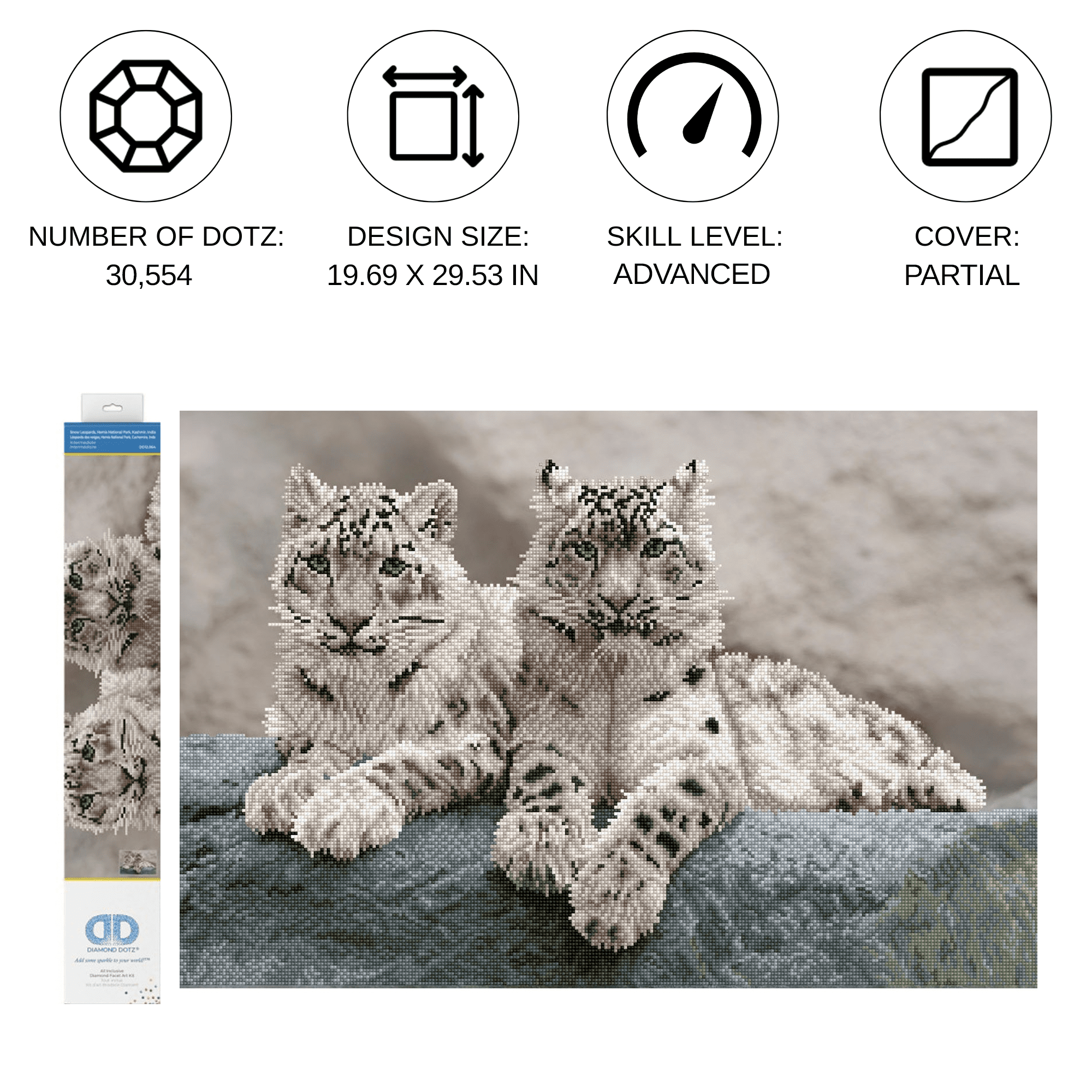 Diamond Dotz Snow Leopards Hemis National Park Kashmir India  Diamond Painting Kits for Adults - Diamond Art Kits a Relaxing Creative Craft Kit with Dotz Gems 19.7"x29.5"