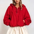 thumbnail image 2 of Unir Loose Fit Zip Up Windbreaker Jacket for Women, Hooded Drawstring, Durable Nylon Casual Outerwear with Lantern Sleeves, 1 Piece, XS-L, 2 of 4