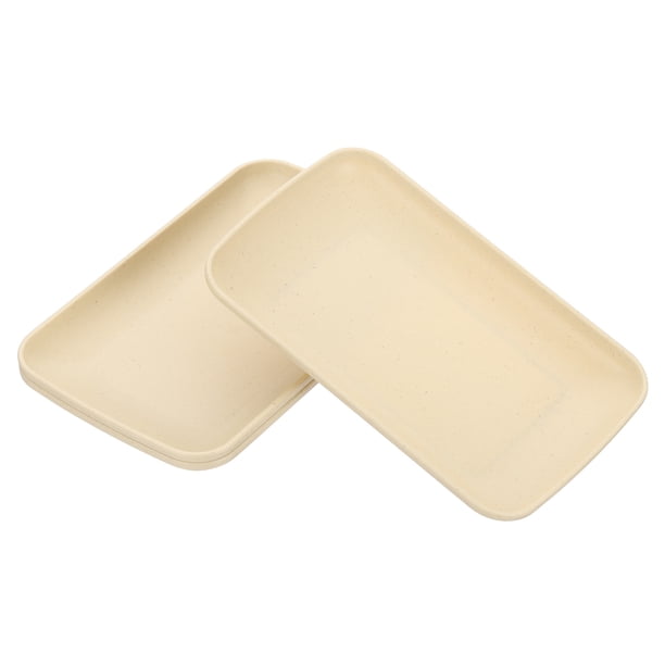 Uxcell 3 Pack Unbreakable Plastic Dinner Plates, 7"x5" Rectangular Reusable Lightweight Appetizer Plates, Beige