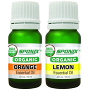 Essential Oil Gift Set of 2 Orange, Lemon USDA Certified Organic 2 x 10 ml (0.33 fl oz) - Premium Grade - Aromatherapy - Made with 100% Pure Therapeutic Grade Essential Oils by Sponix Made in USA