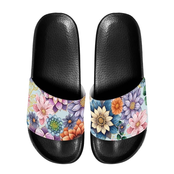 HELLHERO Datura Floral Slide Sandals, Non-Slip Thick Shock-Absorbing Sole Slides Slippers for Outdoor with Comfortable Non Slip