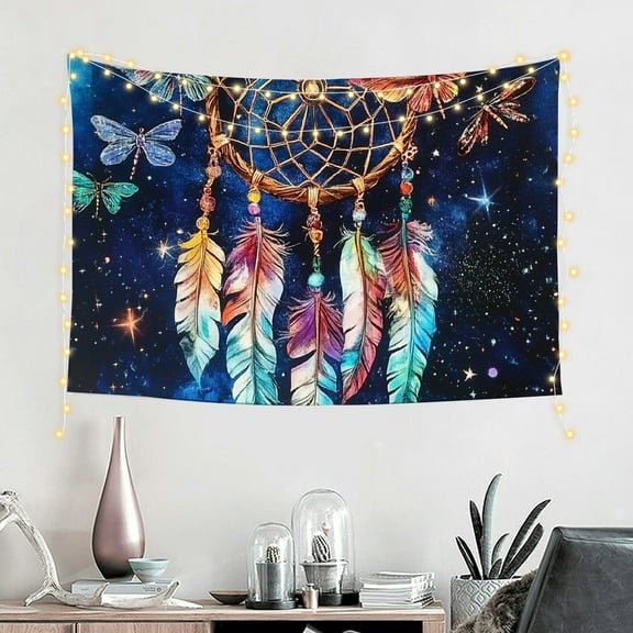 ZFLMY Dream Catcher Dragonflies Stars Wall Hanging Tapestry 100% Polyester 60x40in