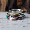 thumbnail image 2 of LD DESIGNS - Turquoise Spinner Ring Hammered Silver Band with Natural Blue Gemstone for Anxiety Relief & Boho Style Jewelry, 2 of 3