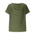 thumbnail image 4 of Olyvenn Cotton Linen T-Shirts for Women Summer Tops - Loose Short Sleeve Crew Neck Basic Casual Business Work Office Blouse Army Green L, 4 of 6