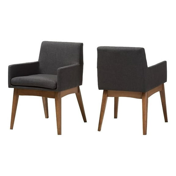 Bowery Hill 29.92"H Mid-Century Fabric Dining Arm Chair in Dark Gray (Set of 2)