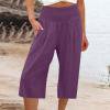 thumbnail image 1 of Pantalons en Lin pour Femmes Mode Été Pantalons Larges Taille Haute Pantalons Droits Pantalons Décontractés Capris pour Femmes Été Décontracté Liquidation, 1 of 5
