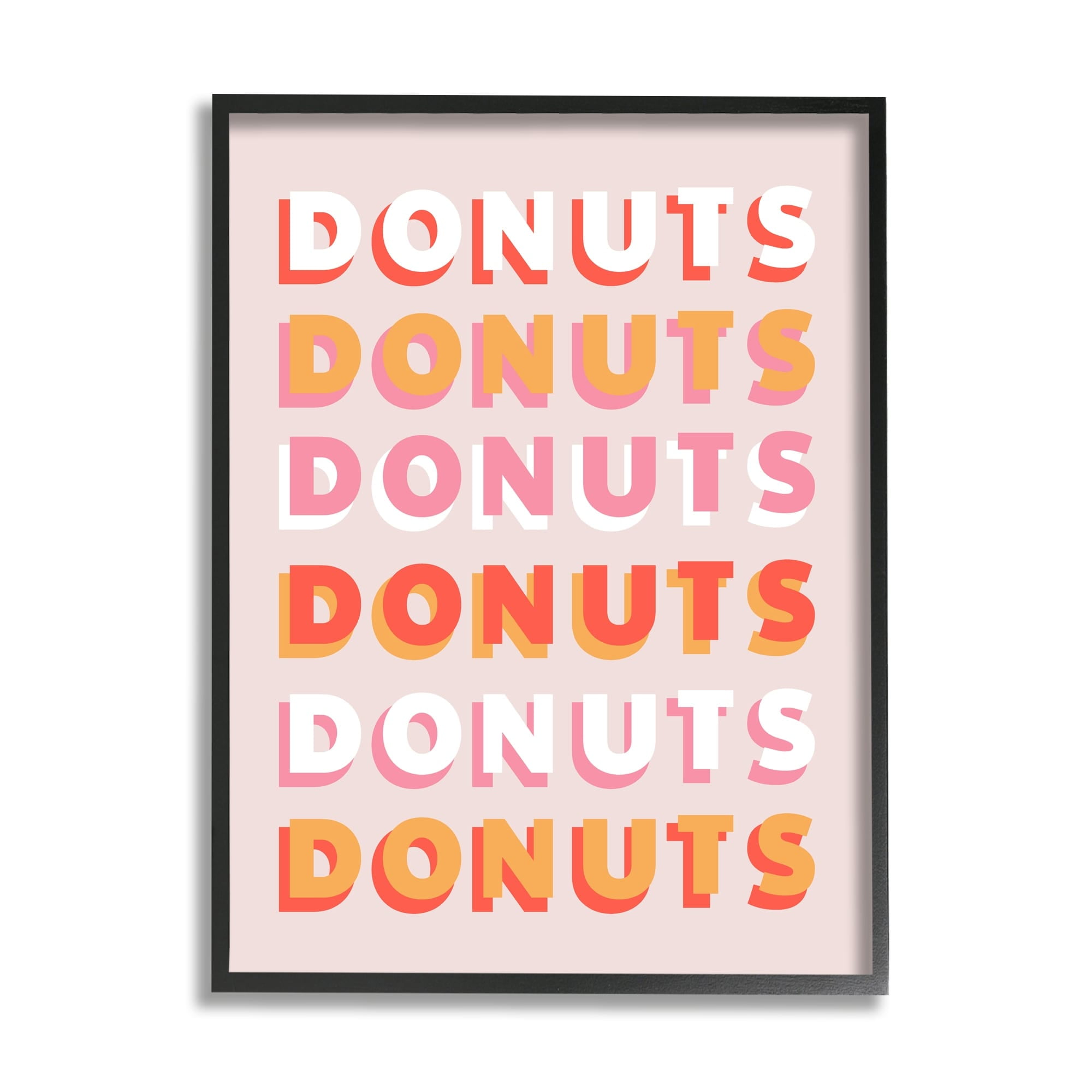 Stupell Industries Orange Pink Donuts Text Pattern Design Graphic Art Black Framed Art Print Wall Art, 24x30, by CAD Designs