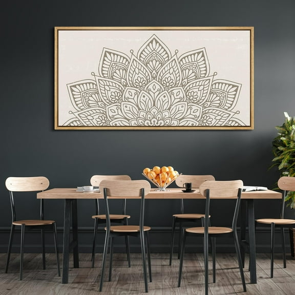 IDEA4WALL Extra Large Framed Canvas Print Wall Art Mandala Floral Pattern Classic Art Elegant Beige and Gray Boho Wall Decor Oversized Artwork Relax/Calm for Living Room - 60"x30"
