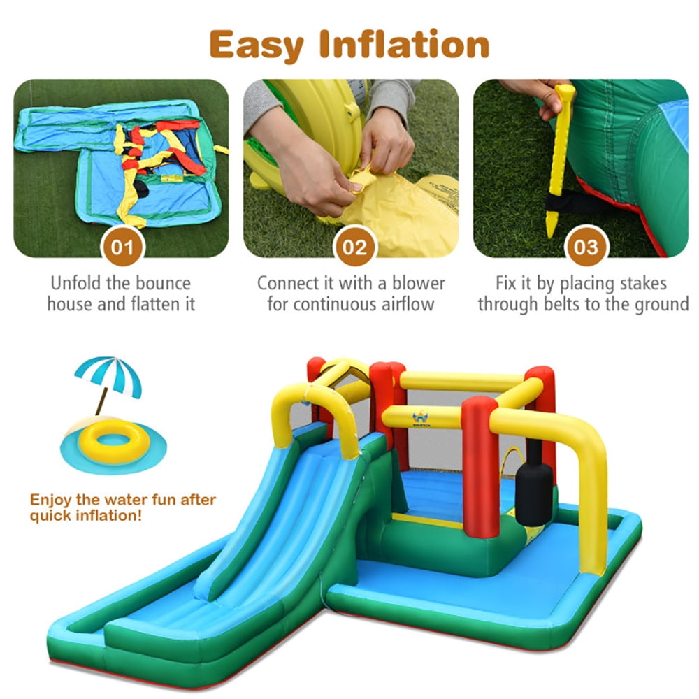 Aimee Lii Slide Water Park Climbing Bouncer Pendulum Chunnel Game without Air-Blower, Kids Bounce House Water Slide
