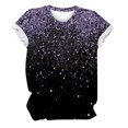 thumbnail image 4 of Prolriy Hauts d'Été pour Femmes 2025 T-Shirt Décontracté à Manches Courtes Col Rond Imprimé Cristal Brillant Printemps pour Femmes Violet m, 4 of 4