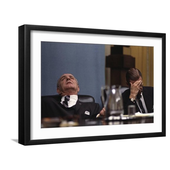 Art.com Lyndon Johnson and Robert McNamara Following the Tet Offensive in Vietnam, Feb. 1968 Photo, Black Frame Wall Art, 23" x 17"