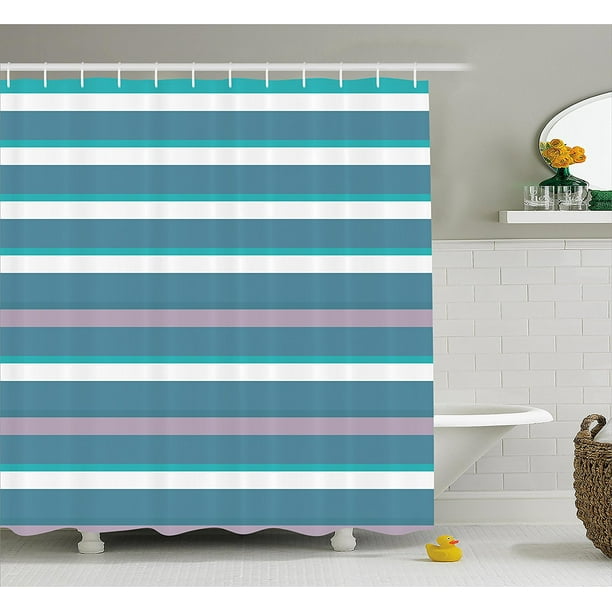 Turquoise Dark Teal Stripes Thick, Dark Teal Shower Curtain