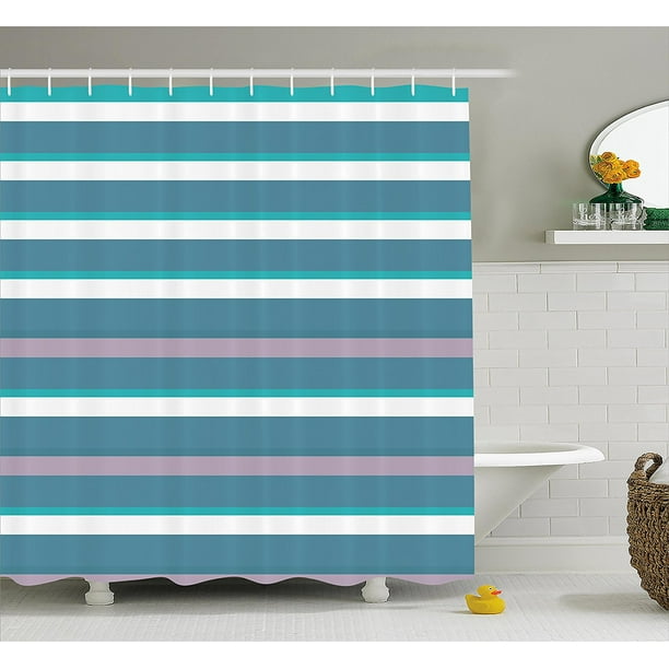 Striped Shower Curtain Set By Turquoise Dark Teal Stripes Thick And Thin Lines With Aqua Colors Pattern Art Print Fabric Bathroom Decor Hooks 75 Inches Long Ambesonne Com Turquoise Dark Teal Stripes Thick, Dark Teal Shower Curtain