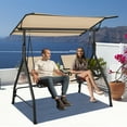 thumbnail image 2 of Costway 2-Seat Outdoor Patio Swing Adjustable Canopy Tempered Glass Table Top Cup Holder Beige, 2 of 10