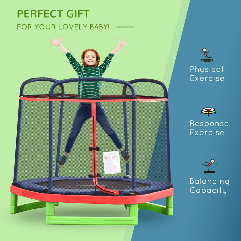 Outsunny 7FT Trampoline Indoor Bouncer Jumper with Security Net Spring Gym Play Children Red - Walmart.com