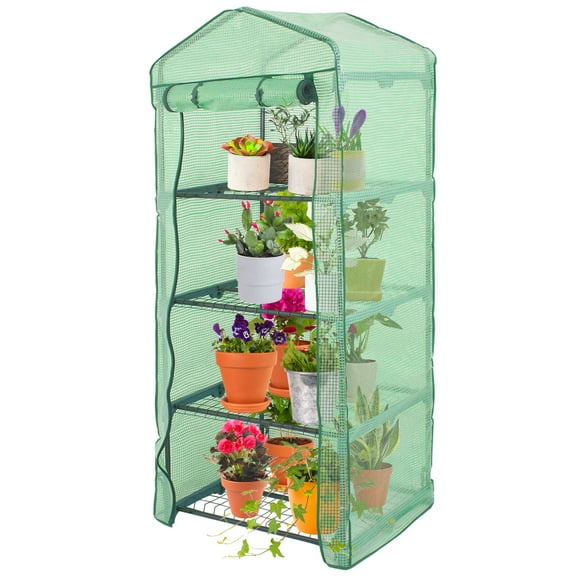 LIUYUDIY 4 Tier Mini Greenhouse Indoor Outdoor with PE Cover and Roll-Up Zipper Door, Portable Waterproof Cloth Greenhouse Tent Grow Seeds & Seedlings
