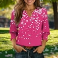 thumbnail image 2 of yoeyez Boho Buttons Down Shirts for Women Summer Floral Hawaiian Shirts With Smocked Cuffs Henley V Neck Relaxed Comfy Office Work Blouses Hot Pink,S, 2 of 6