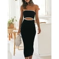 thumbnail image 3 of Women Tube Top Dresses Knit Strapless Cut Out Striped Midi Bodycon Dress Summer Backless Fitted Long Beach Dresses, 3 of 7