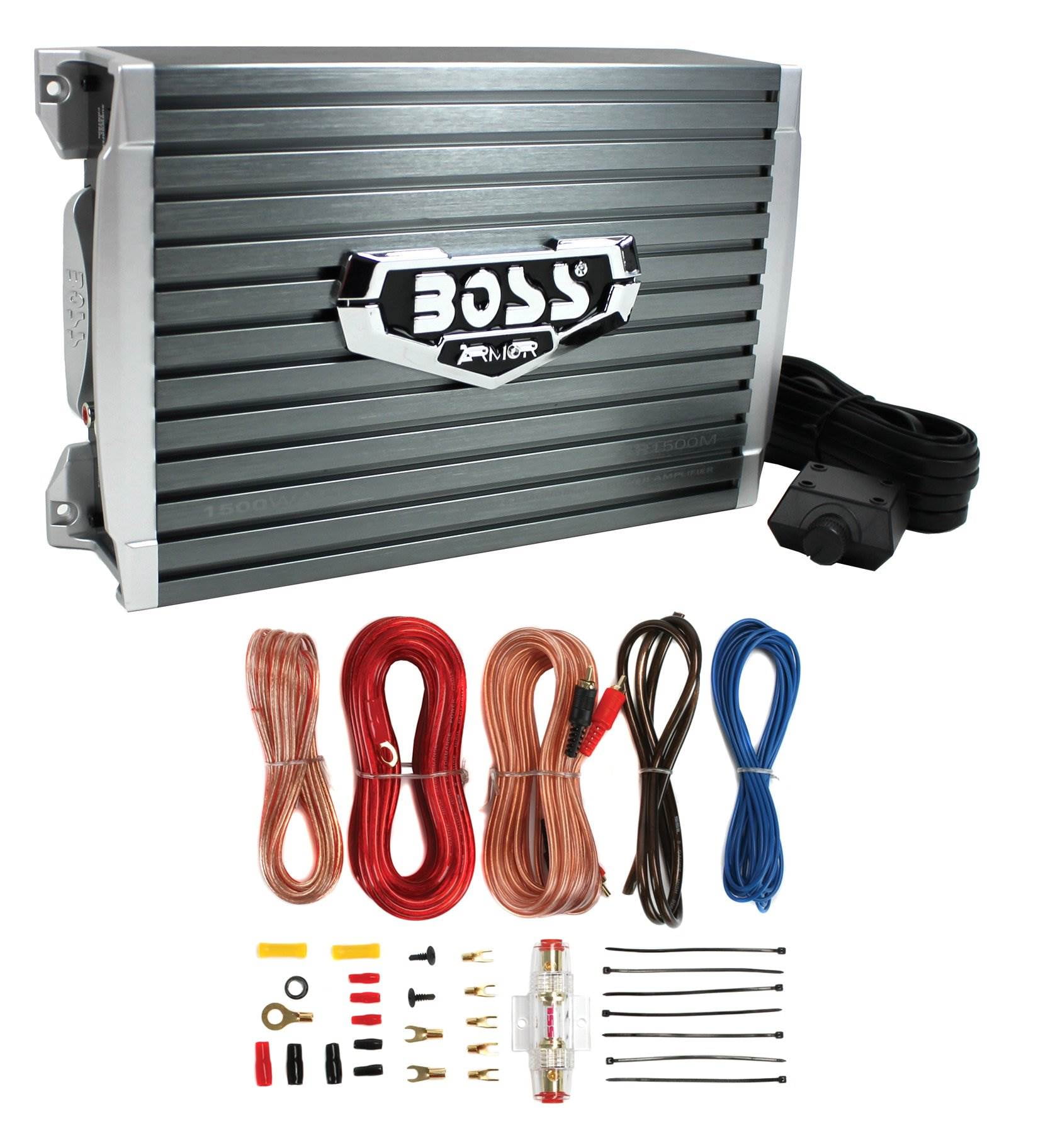 Boss AR1500M 1500 Watt MONO Compact Amplifier + Bass Knob + Amp Wiring