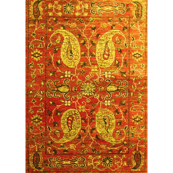 Ahgly Company Machine Washable Indoor Rectangle Persian Yellow Traditional Area Rugs, 5' x 7'