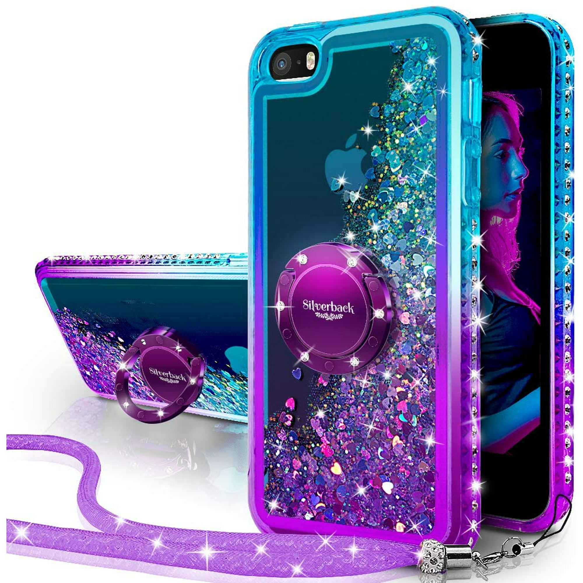 iPhone SE Case, iPhone 5S/5 Case, Silverback Moving Liquid Sparkle Glitter Case with Kickstand,Bling | Walmart Canada