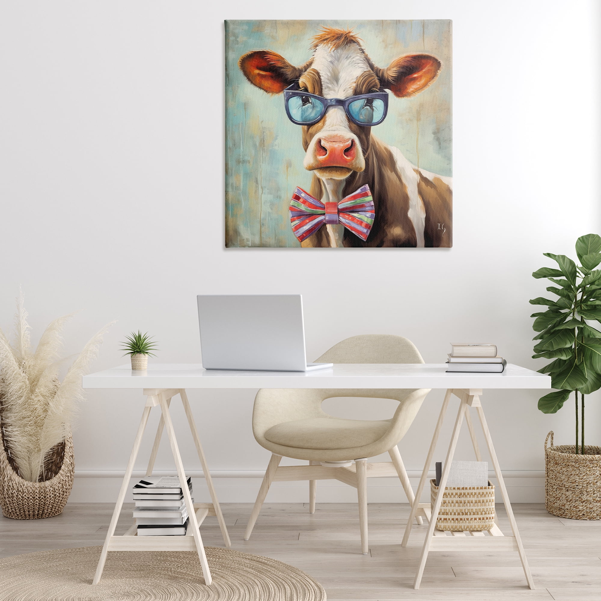 Stupell Industries Hipster Cow with Bowtie Animals & Insects Painting Gallery Wrapped Canvas Art Print Wall Art, 36 x 36