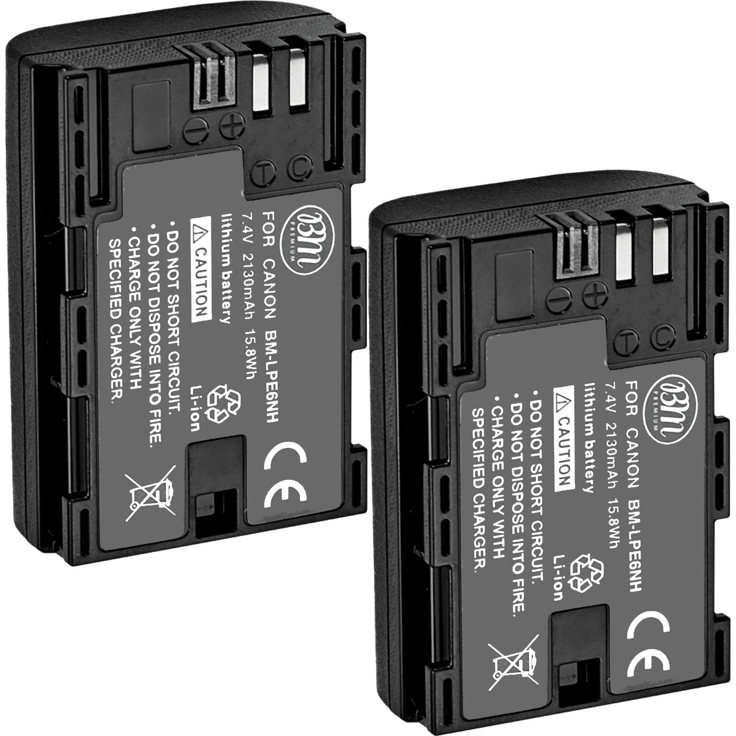 BM Premium 2 Pack LP-E6NH High Capacity Batteries for Canon EOS R, EOS R5,  EOS R6, EOS 90D, 60D, 70D, 80D, 5D III, 5D IV EOS 6D II, EOS 7D II Cameras