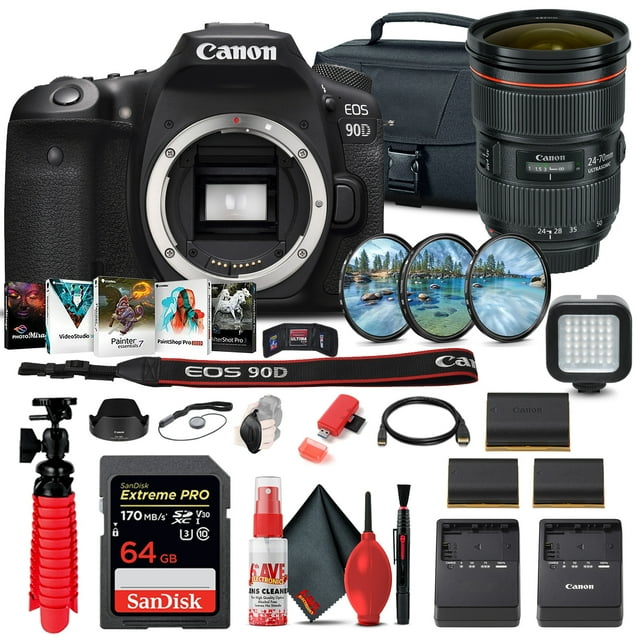 Canon EOS 90D DSLR Camera (Body Only) (3616C002) + Canon EF 24-70mm Lens + 64GB(International Model)