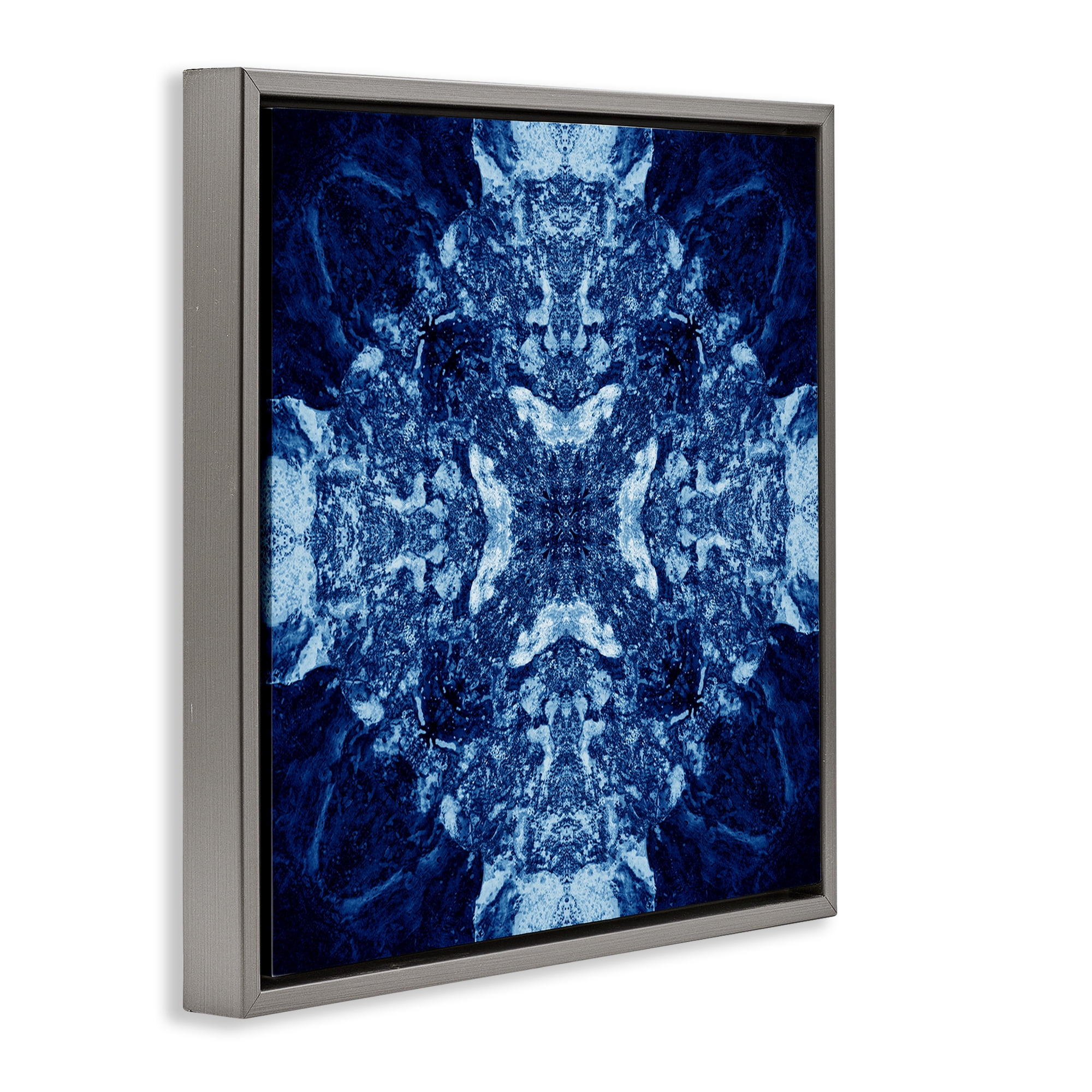Stupell Industries Mosaic Pattern on Blue Abstract Painting Gray Floater Framed Canvas Art Print Wall Art, 25 x 25