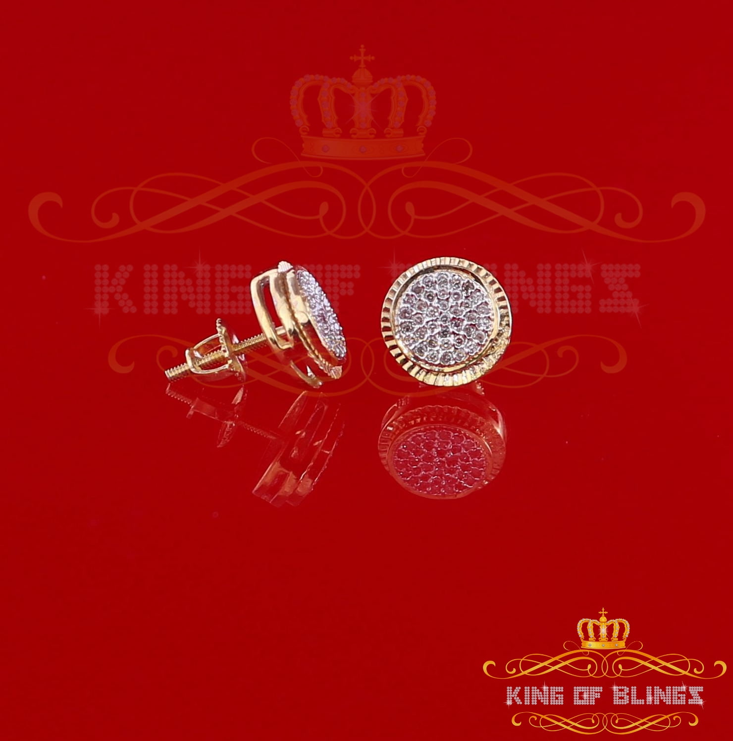 King of Bling's 10K Real Yellow Gold Real Diamond 0.15CT Men's/Women's Stud Micro Earring