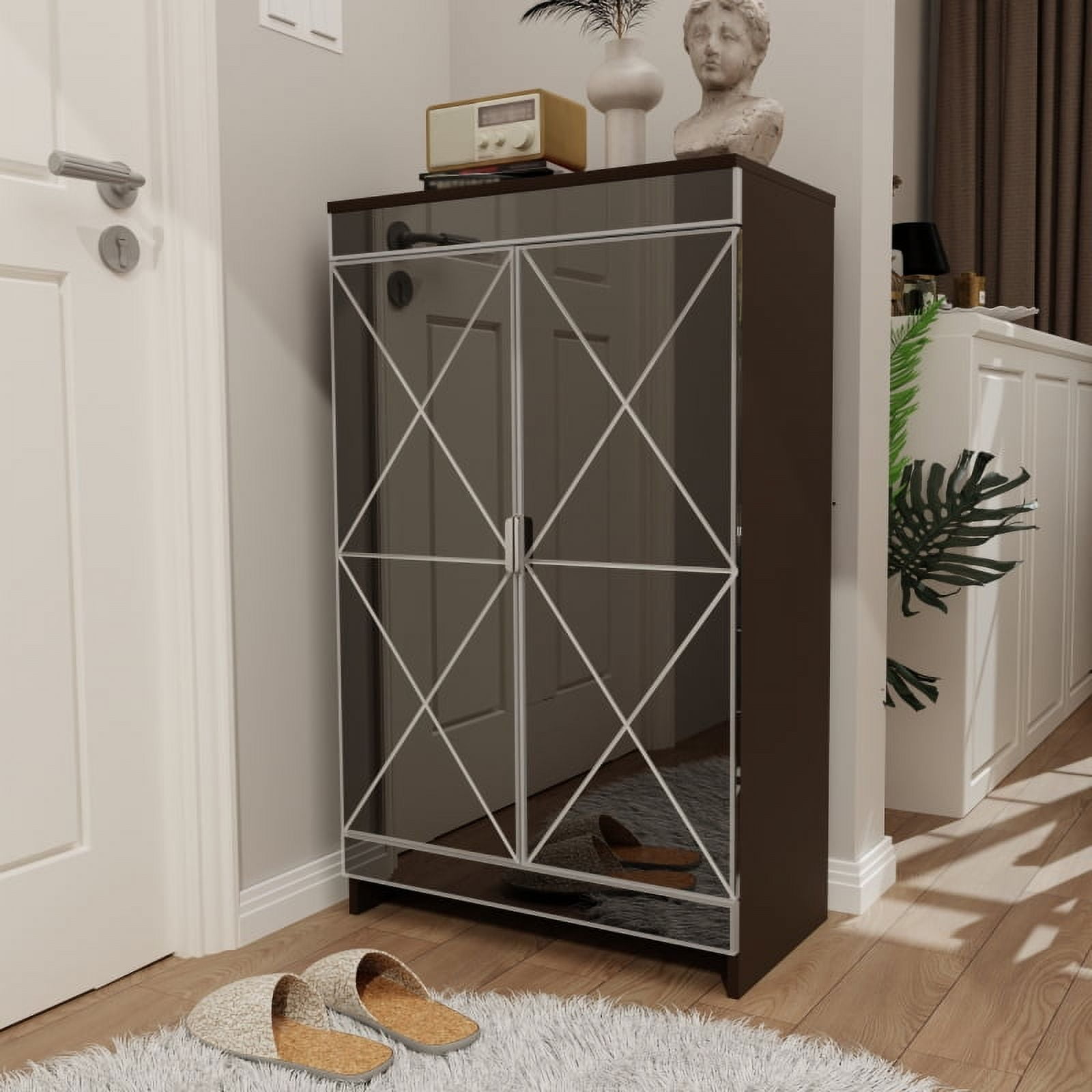 Elegant Decor Mirrored Cabinet with Silver Edging