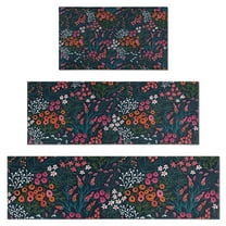 Pioneer Flower Floral Print Pattern Kitchen Rugs Sets Of 3,Kitchen Runner Rugs Non Skid Washable,Decorative Kitchen Floor Mats for Kitchen,Sink,Laundry,17"x30"  17"x47"   17"x59"