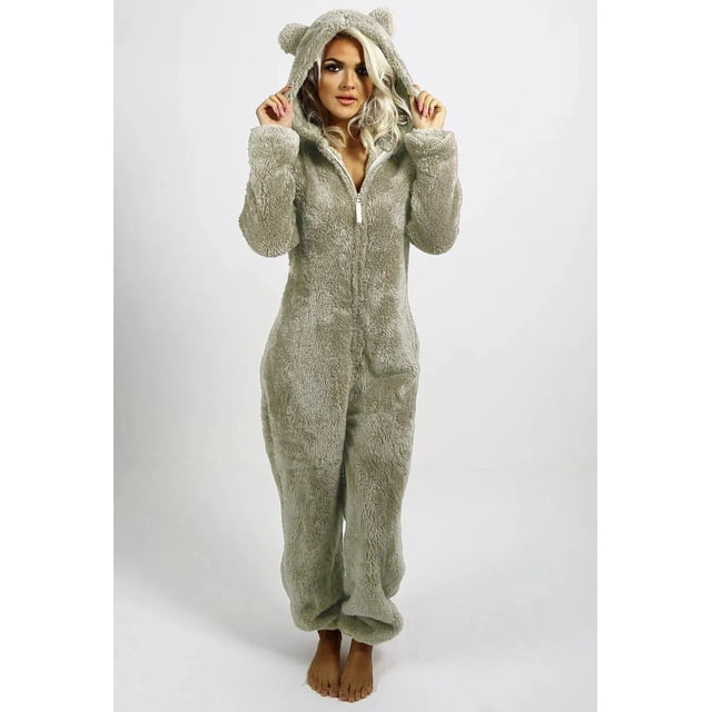 Plus Size Coral Fleece Jumpsuit for Women Christmas Pajamas One-Piece Pyjamas Winter Warm Women Hooded Onesies Sleepwear S-5XL