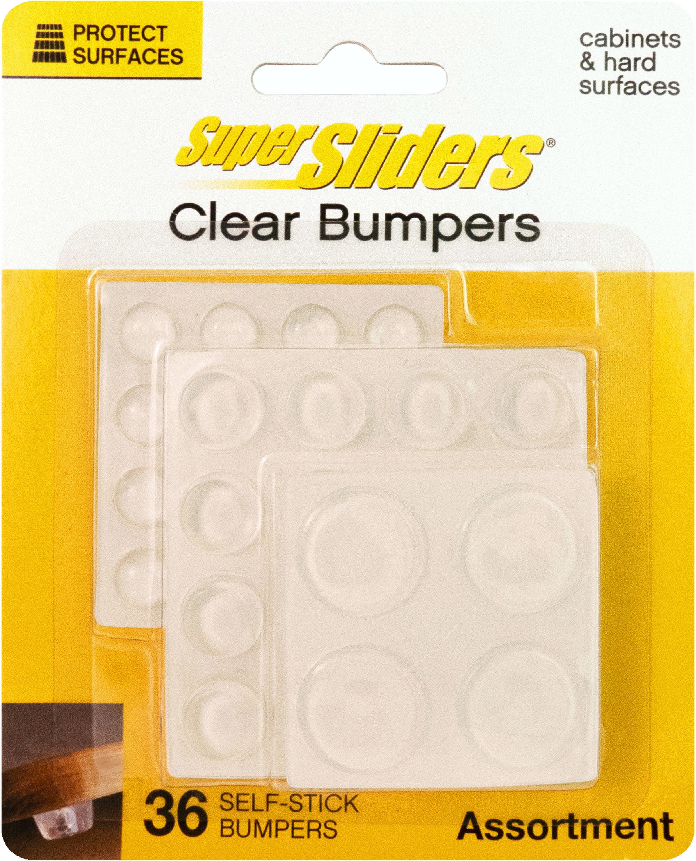 Super Sliders Clear Adhesive Bumpers, 36 Pack Assorted Sizes - Furniture Pads and Sliders