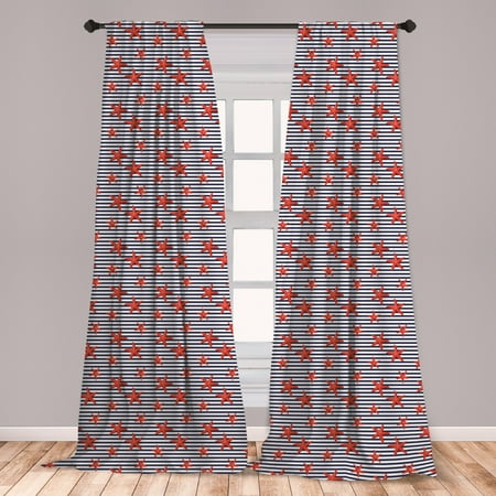 White And Navy Striped Curtains Starfish Curtains 2 Panels Set, Classical Striped Backdrop with Red Colored Sea Stars Maritime Themed Pattern, Window Drapes for Living Room Bedroom, Navy White Red, by Ambesonne ()