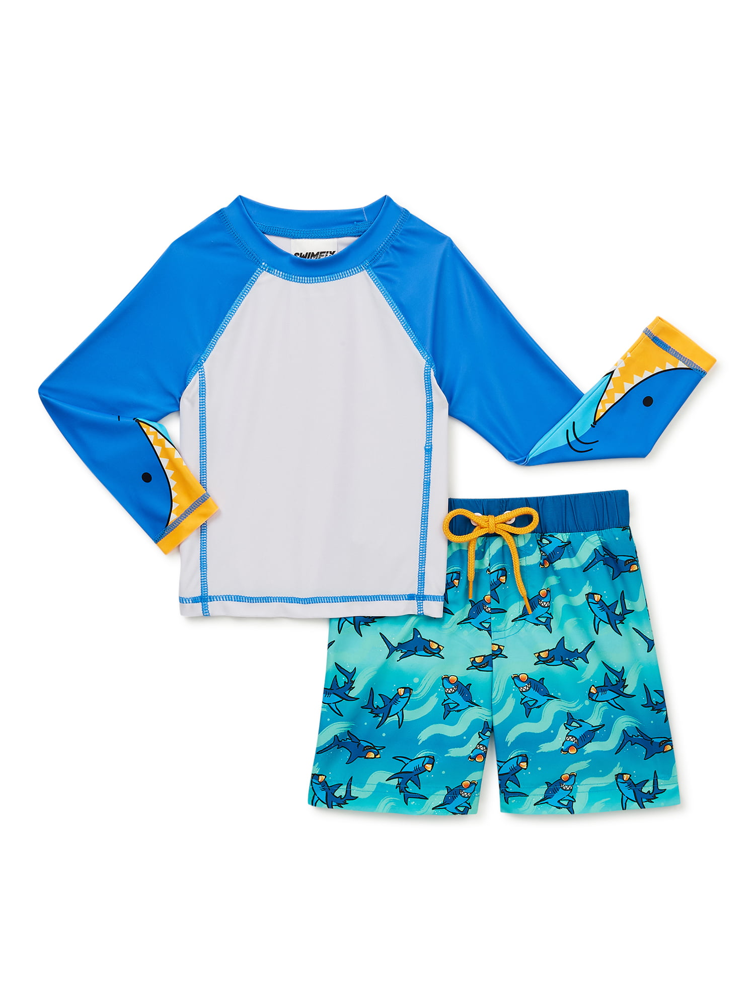 Sweet & Soft Boys UPF 50 Infant/Toddler/Little Kids Boys Long Sleeve 2 Piece Rash Guard & Trunk Swimsuit Set 