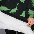 thumbnail image 3 of Oversized Wearable Blanket Hoodie,Black Cartoon Dinosaurs Pattern Sherpa Blanket Hoodie with Super Pockets,Super Warm Fuzzy Pullover for Women & Men, 3 of 6