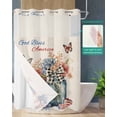 thumbnail image 2 of No Hook Shower Curtain with Snap-in Liner, 4th of July Waterproof Fabric Bathroom Curtains, Independence Day Spring Floral Love Heart Rustic Bath Curtains & Mesh Top Window 60"x72", 2 of 6