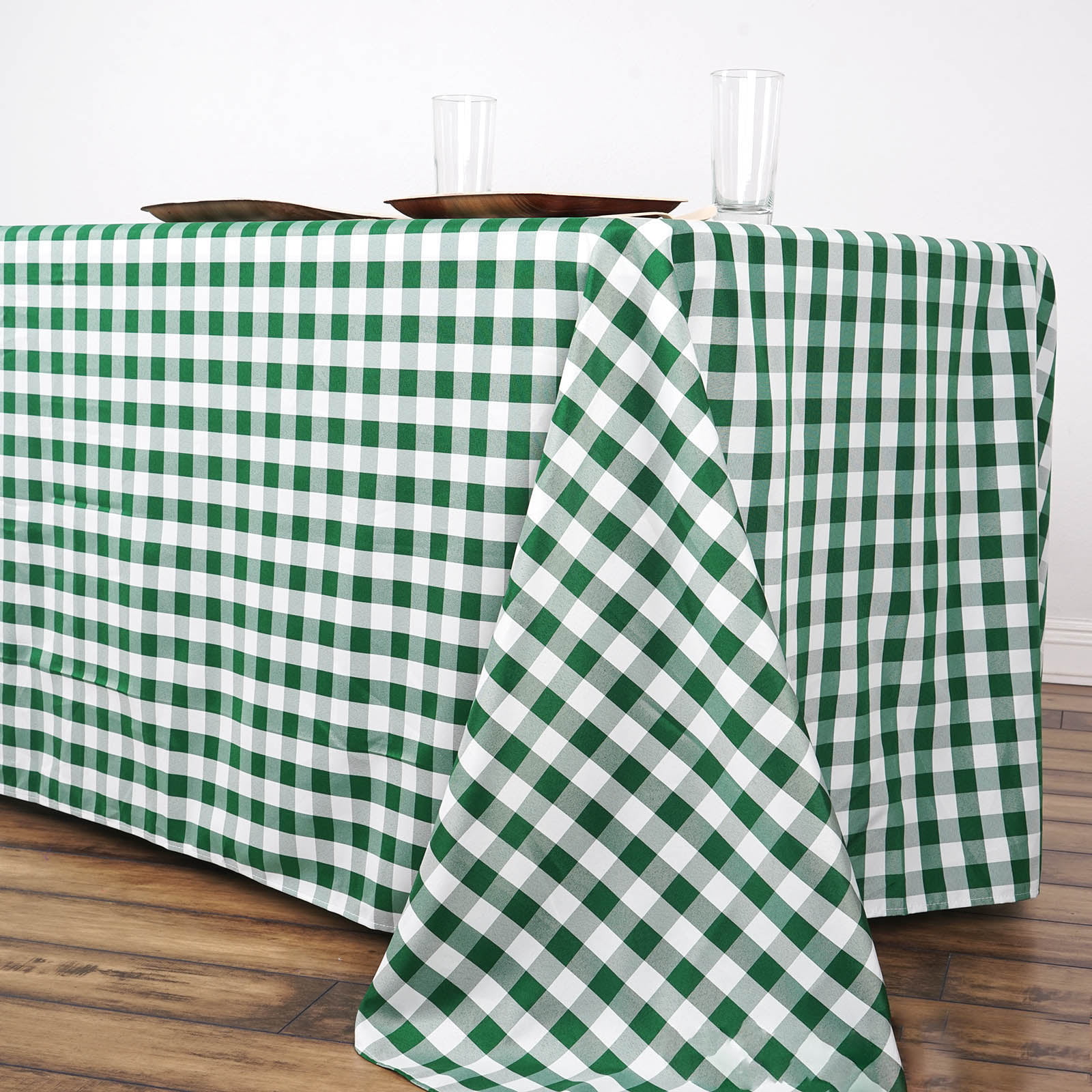 Green White Checkered 90x156" RECTANGULAR Polyester Tablecloth Picnic Events