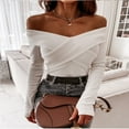 thumbnail image 4 of WREESH Femmes Automne Manches Longues Col en V Uni une Épaule Hauts Blouse Sweat-Shirt, 4 of 9