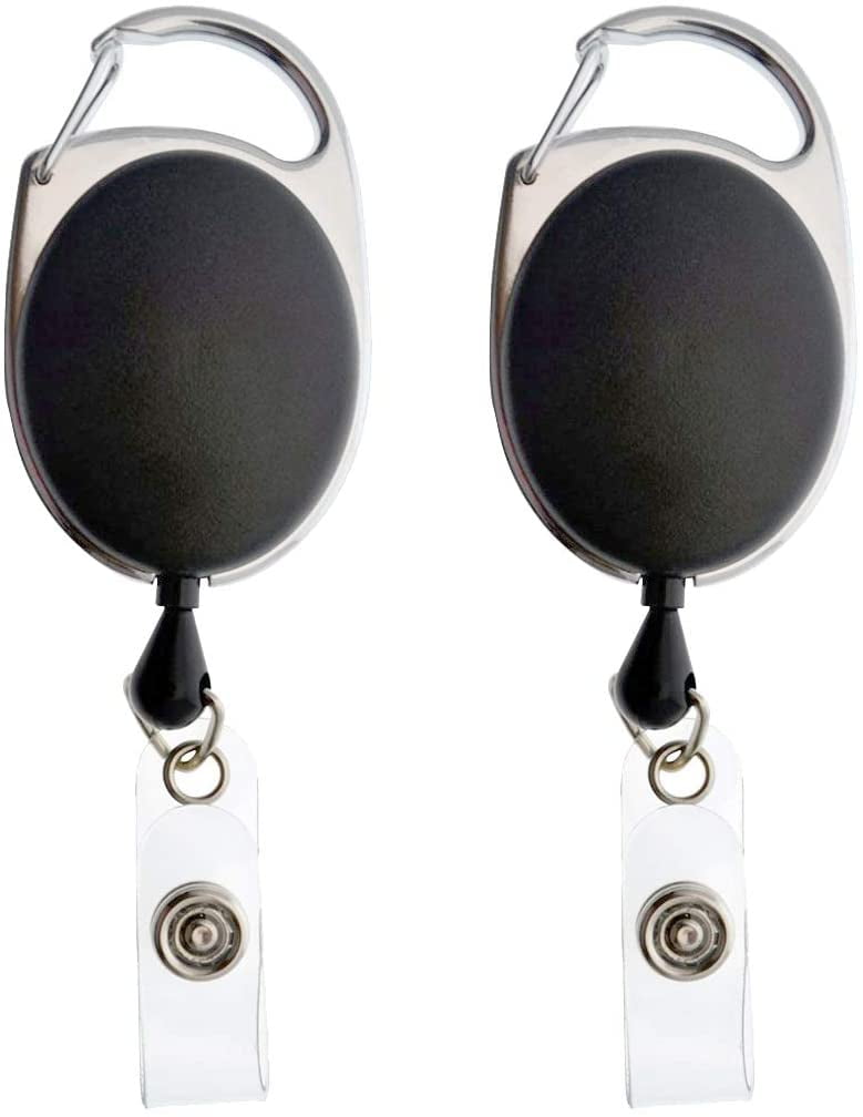 2 Pack - Specialist ID Premium Retractable Badge Reels with Carabiner Belt  Loop Clip and ID Holder Strap by Specialist ID (Solid Black) 