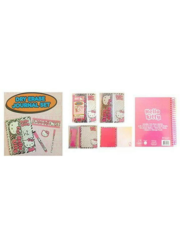 hello kitty zebra dry erase journal set 6 pcs (journal, marker, pen, ruler, eraser and pencil pouch)