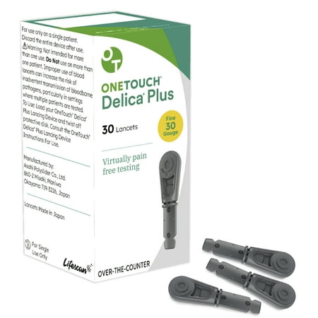 OneTouch Delica Plus Lancets - 30 Count - 30-Gauge Lancets for Blood Sugar Testing - Virtually Pain-Free - Single-Use for Glucose Monitoring & Diabetes Supplies