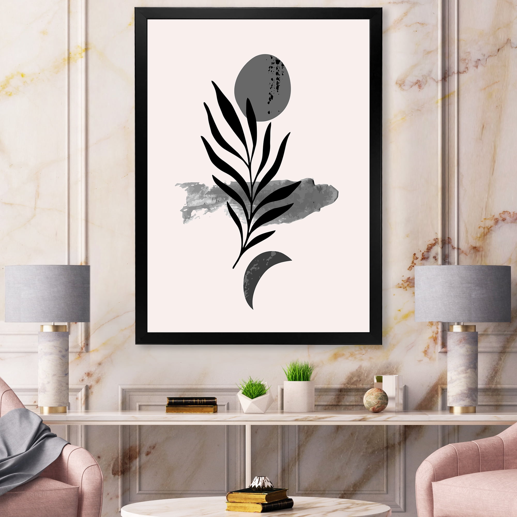 Designart 'Abstract Black Tropical Leaf II' Modern Framed Art Print