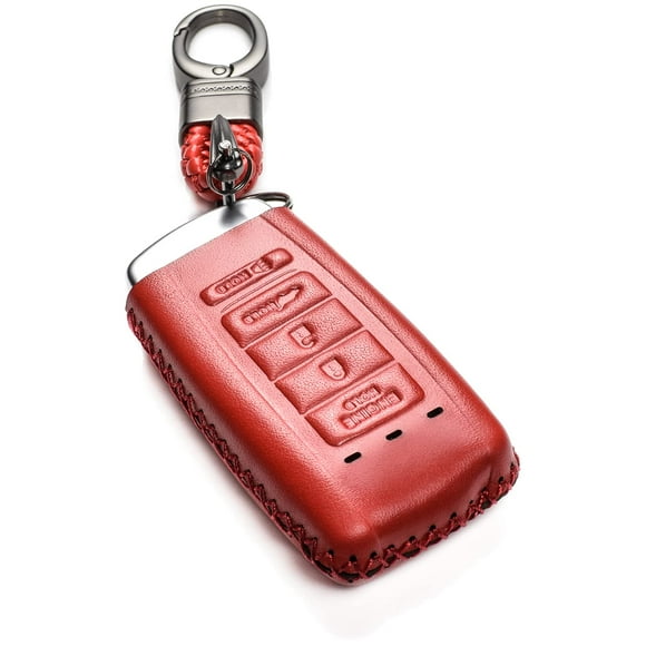 Vitodeco Leather Smar Key Fob Case Compatible with Acura RDX, MDX, ILX, TLX 2016-2021 (5-Button, Red)
