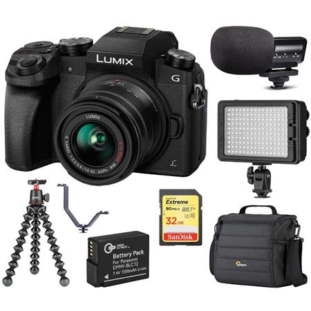 verkopen Zorgvuldig lezen In dienst nemen Lumix DMC-G7 Mirrorless Camera with Lumix G Vario 14-42mm Lens, Black -  Bundle With Camera Case, Joby GorillaPod 3K Kit, Stereo Condenser Mic,  Bi-Color LED Light, 32GB SDHC Card, V-Bracket - Walmart.com