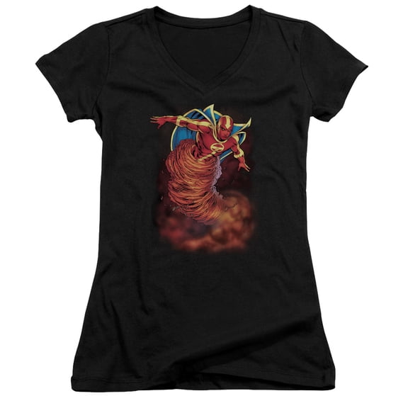 JLA Justice League Tornado Cloud Junior Women's T-Shirt V-Neck Black